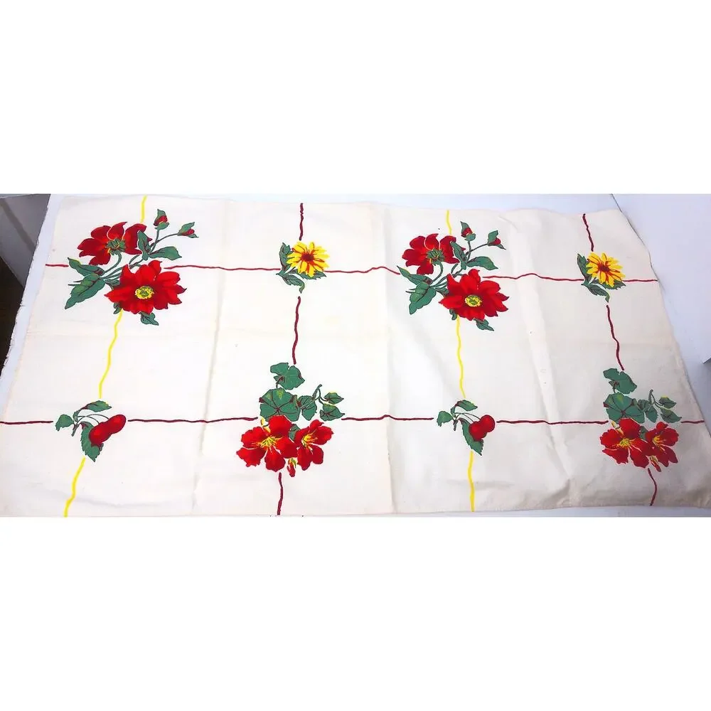 Vintage Floral Tea Towel Mid Century Cotton Crafting Sewing Cutter Fabric